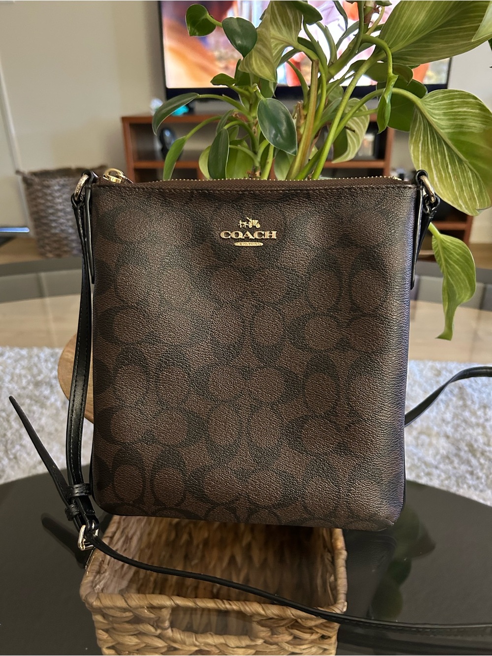 Coach Rowan File Brown Signature Crossbody with Gold Logo style #CE871